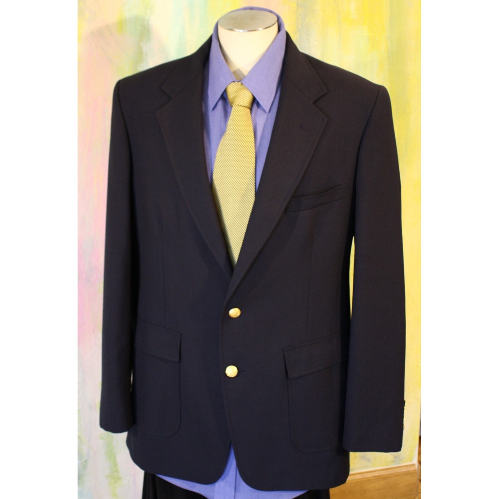 42 Black Blazer Mens GOLD BUTTONS Summer Country Club Old Money 1/2-lining 42L‎